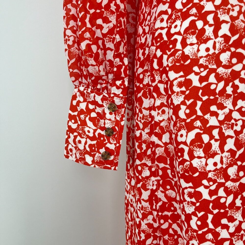 $325 NWT Ganni Floral Crepe Midi Dress Size 36 Orange - Picture 11 of 13
